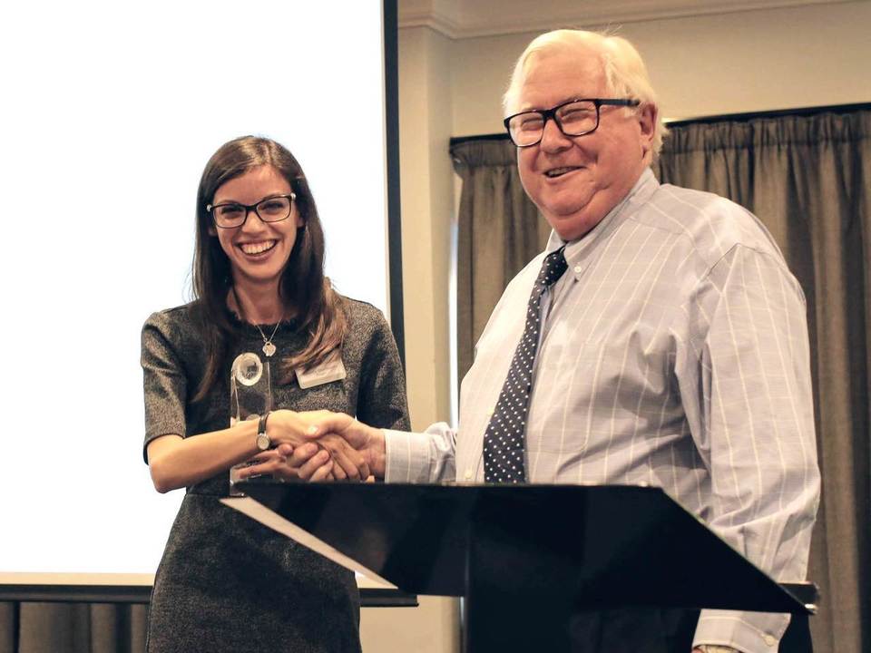 Isabella Giovinazzo receiving the Best Poster Prize trophy from Brian Murphy, Chairman of the Britest Board at Britest Day 2018, which took place on Thursday 18th October 2018 in Warrington, UK.